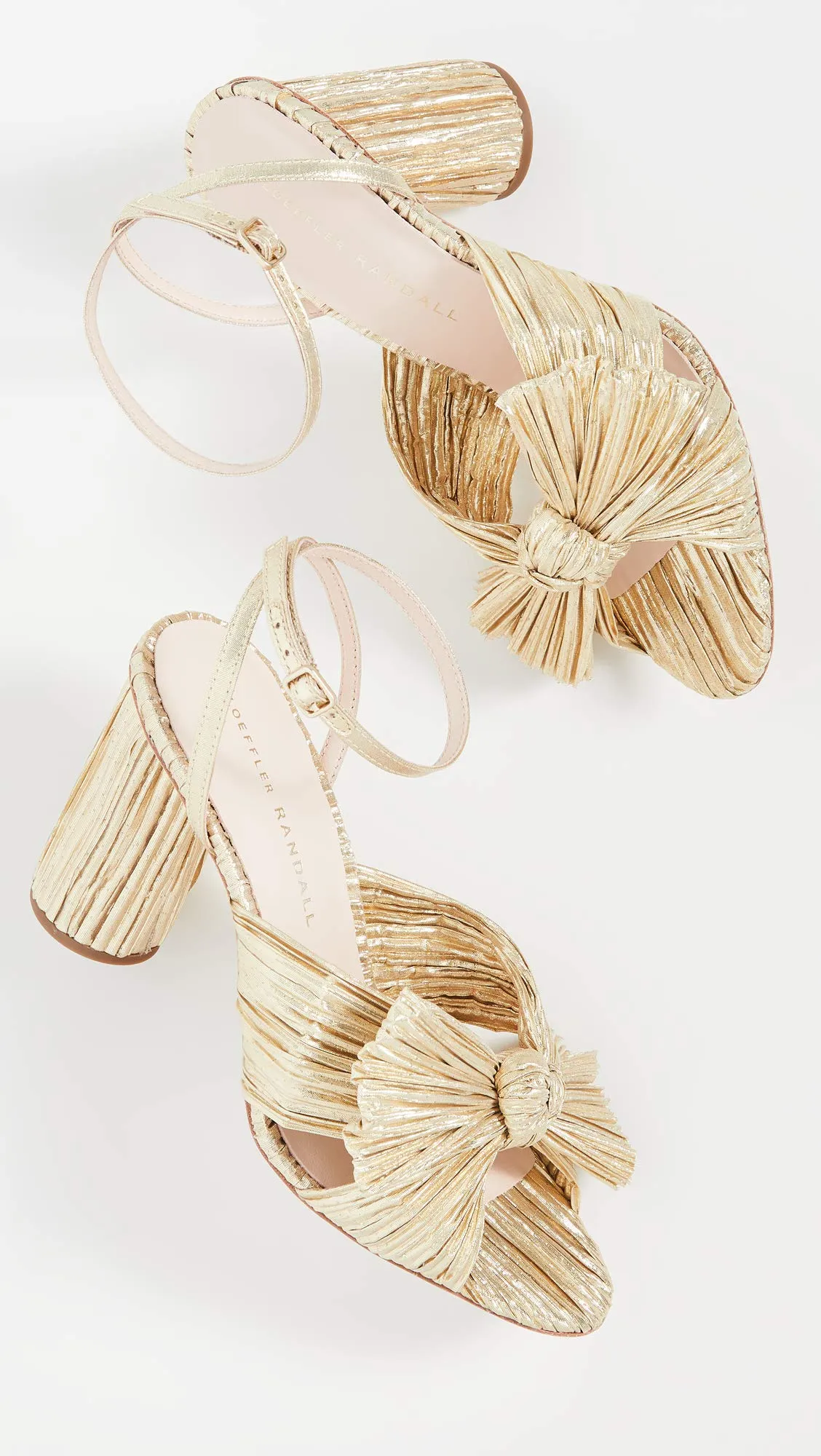 Loeffler Randall Women's Camellia Gold Pleated Bow Heel with Ankle Strap, Gold, 11 Medium US