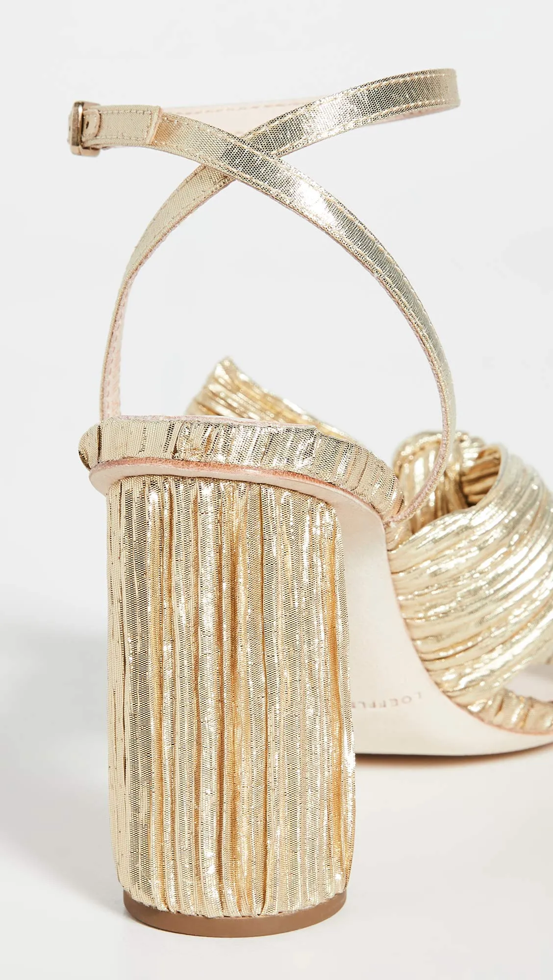 Loeffler Randall Women's Camellia Gold Pleated Bow Heel with Ankle Strap, Gold, 11 Medium US