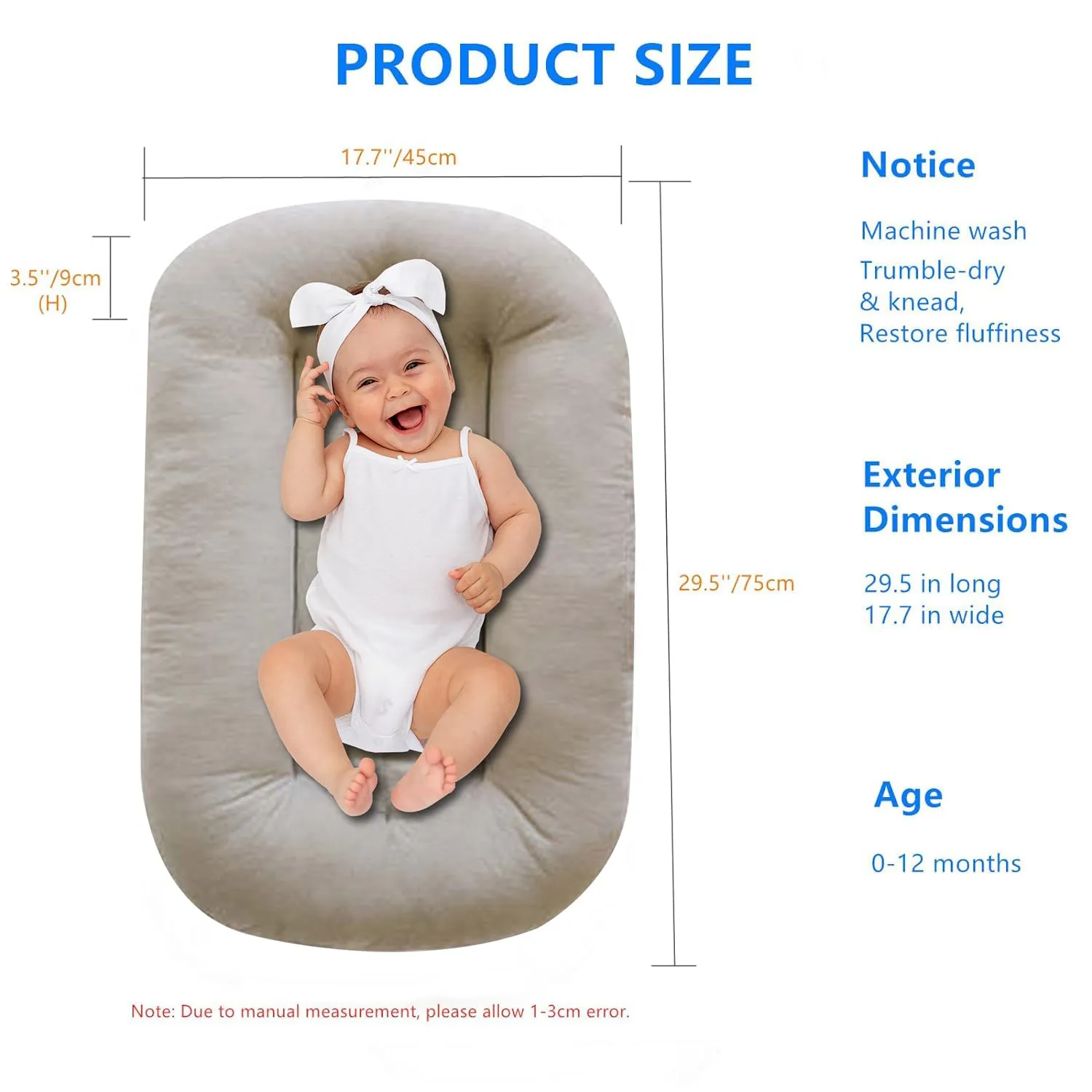 Lucakuins Baby Lounger for Infants 0-12 Months, Bionic Design, Organic Cotton Breathable Lounger