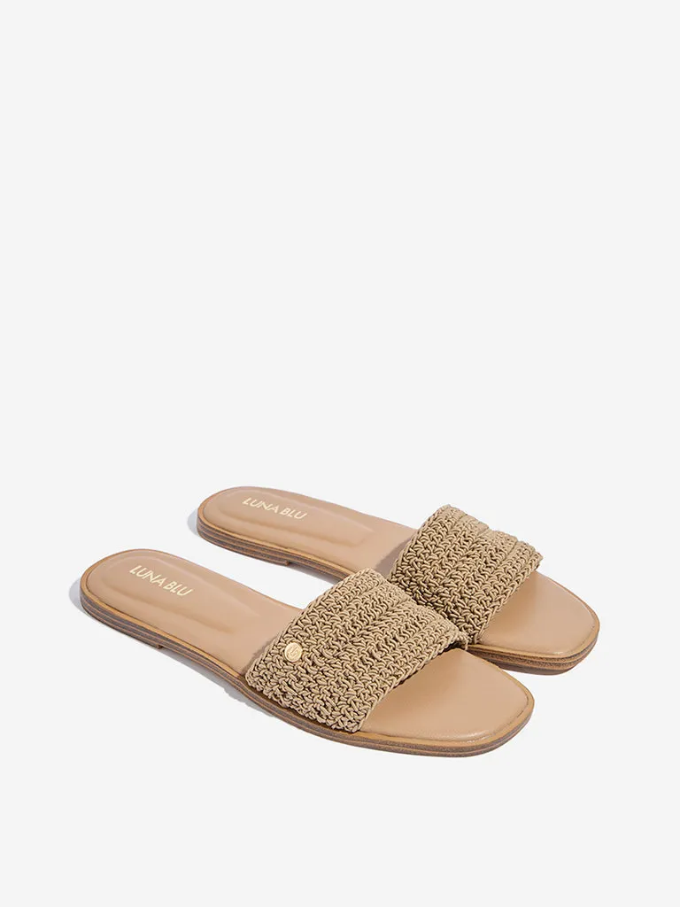 LUNA BLU Taupe Crochet-Strap Slides