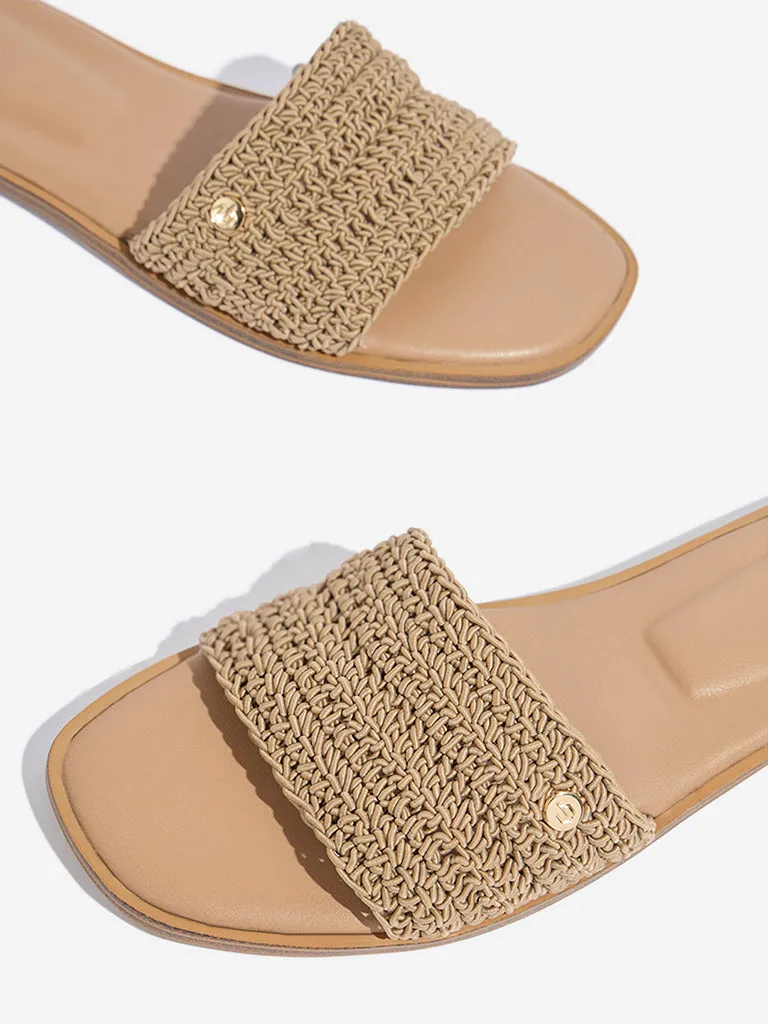 LUNA BLU Taupe Crochet-Strap Slides