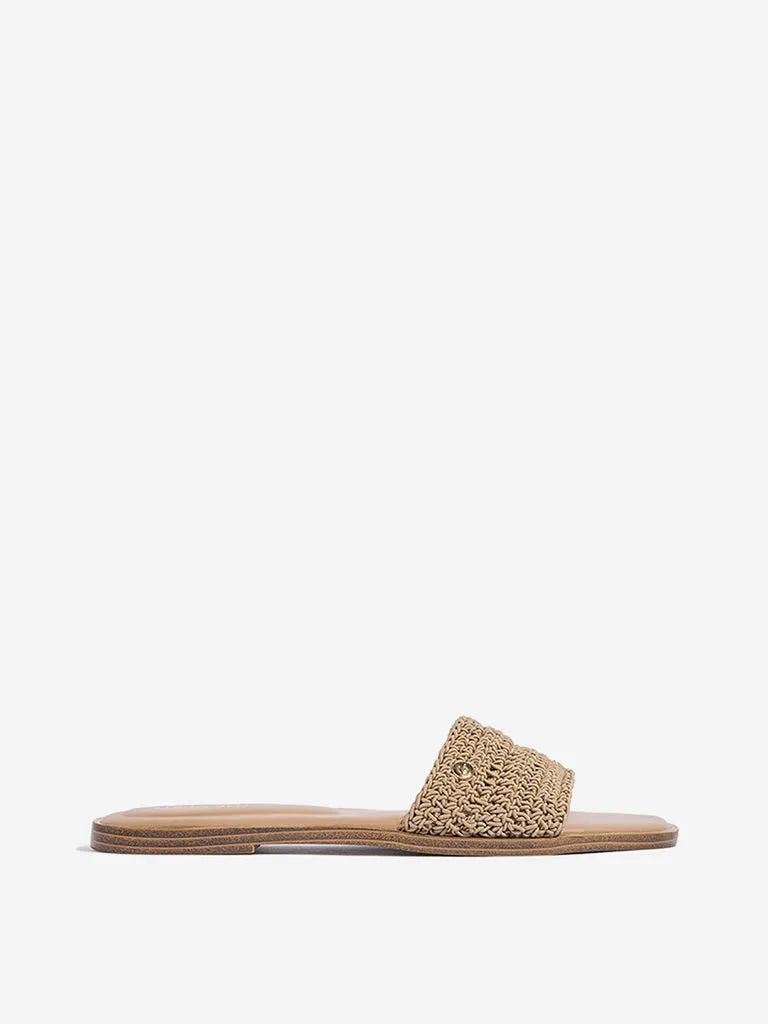 LUNA BLU Taupe Crochet-Strap Slides