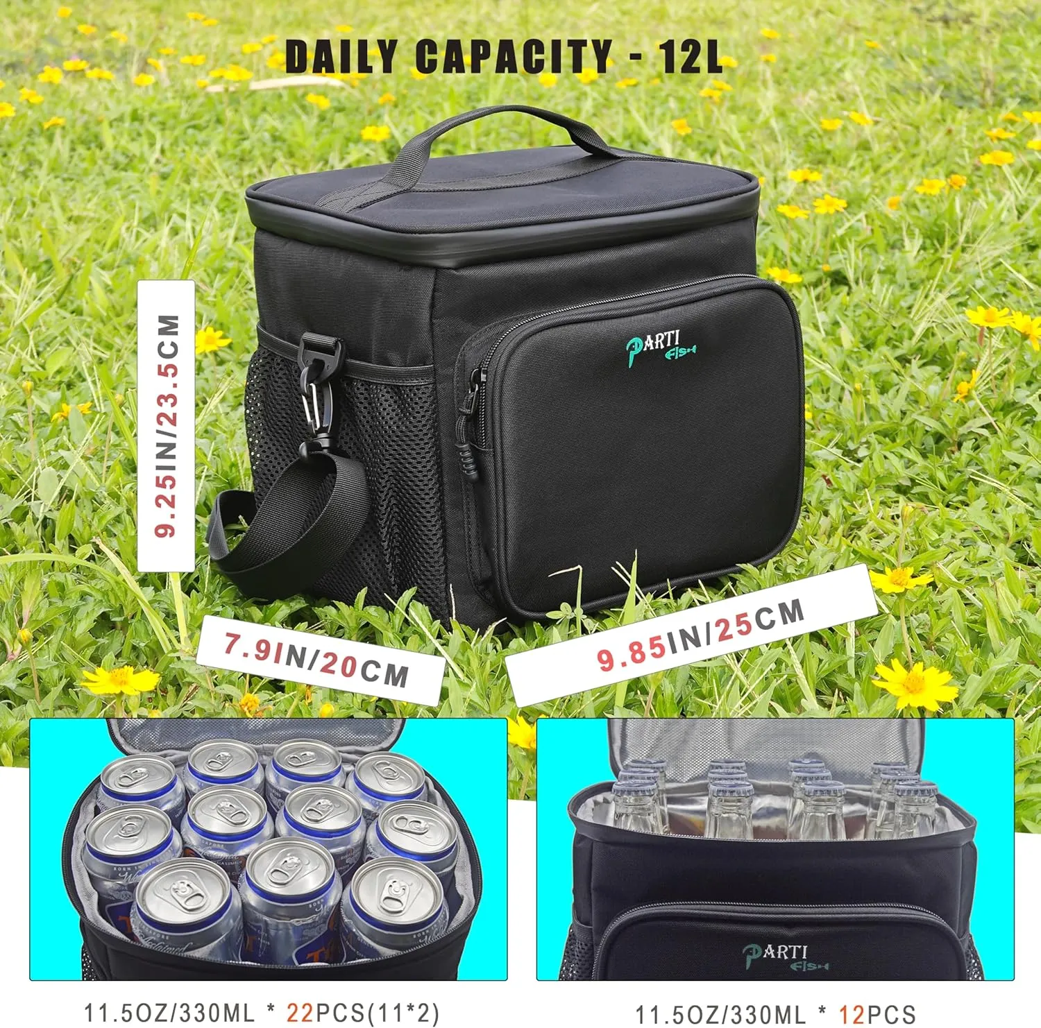 Lunch Bag Lunch Box 12L Medium Soft Lunch Cooler Box Bag Loncheras 5-Layers Strong Thermal Water-leak-proof Anti-slip-fall Construction Work Outdoor Cycling Hiking For Men Women, Black