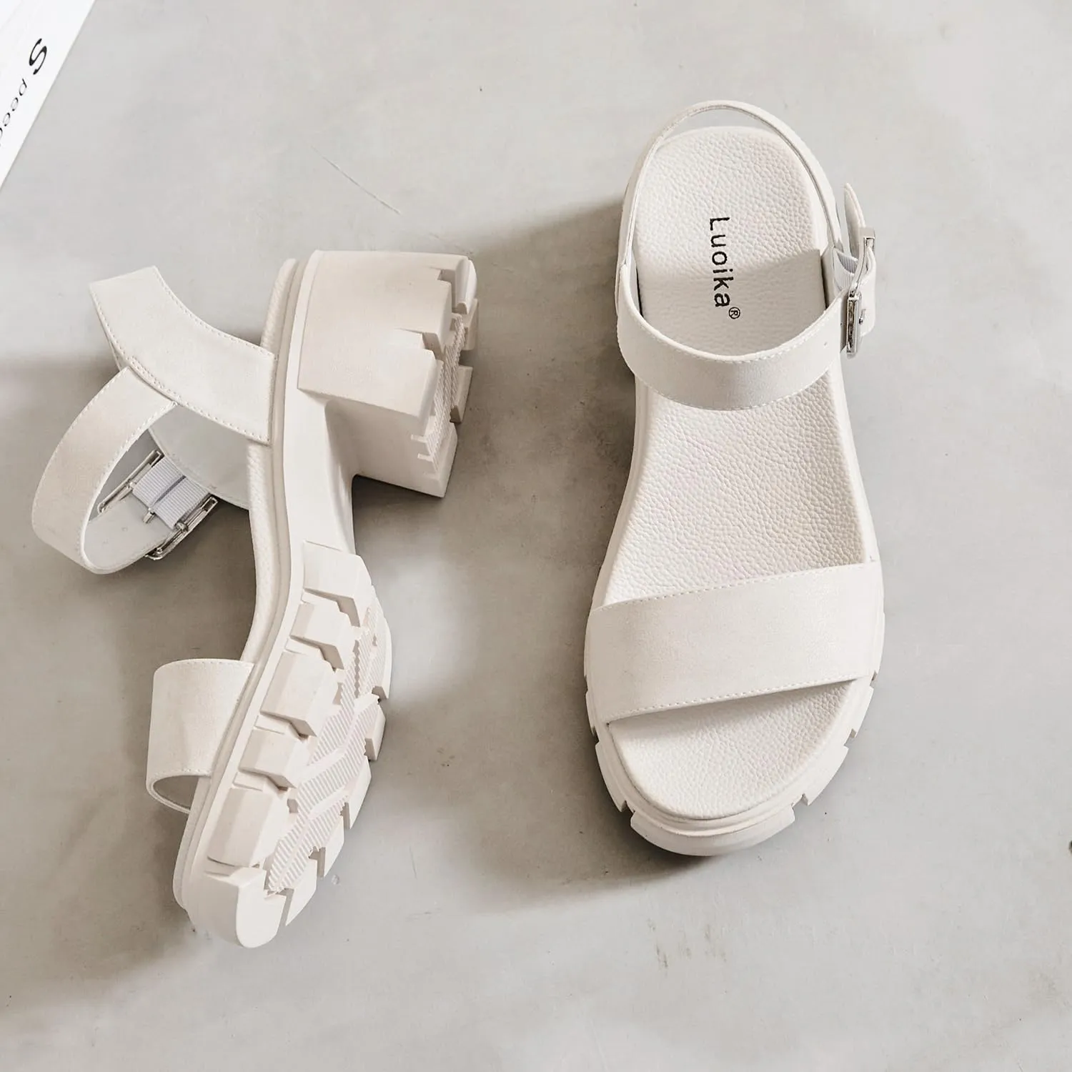 Luoika Women's Wide Width Pump Heel Sandals, Fashion Plateform Block Heel Open Toe Sandal with Adjustable Ankle Strap Women's Casual Summer Shoes.