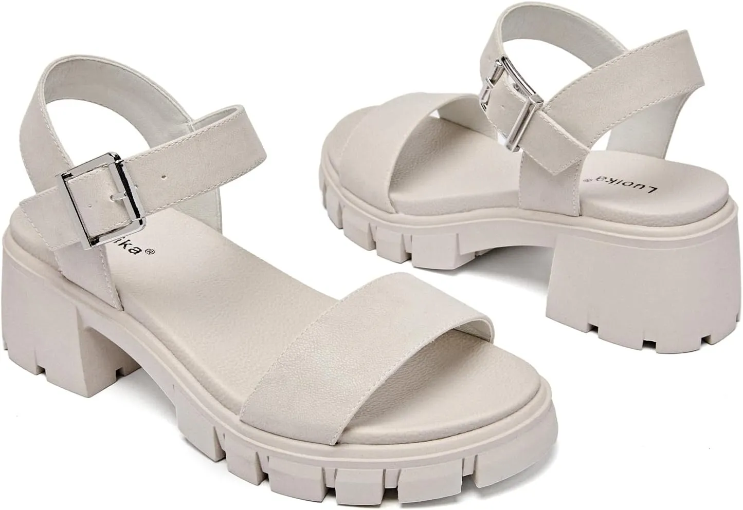 Luoika Women's Wide Width Pump Heel Sandals, Fashion Plateform Block Heel Open Toe Sandal with Adjustable Ankle Strap Women's Casual Summer Shoes.