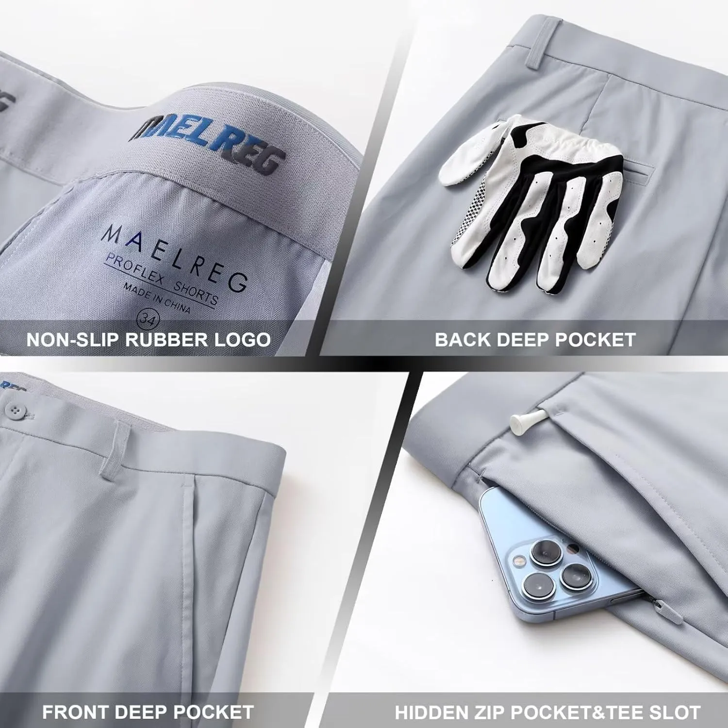 M MAELREG Golf Shorts Men 7 inch 9 inch Quick Dry Stretch Waist Moisture Wicking Water-Repellent Flat Front Flex Mens Shorts