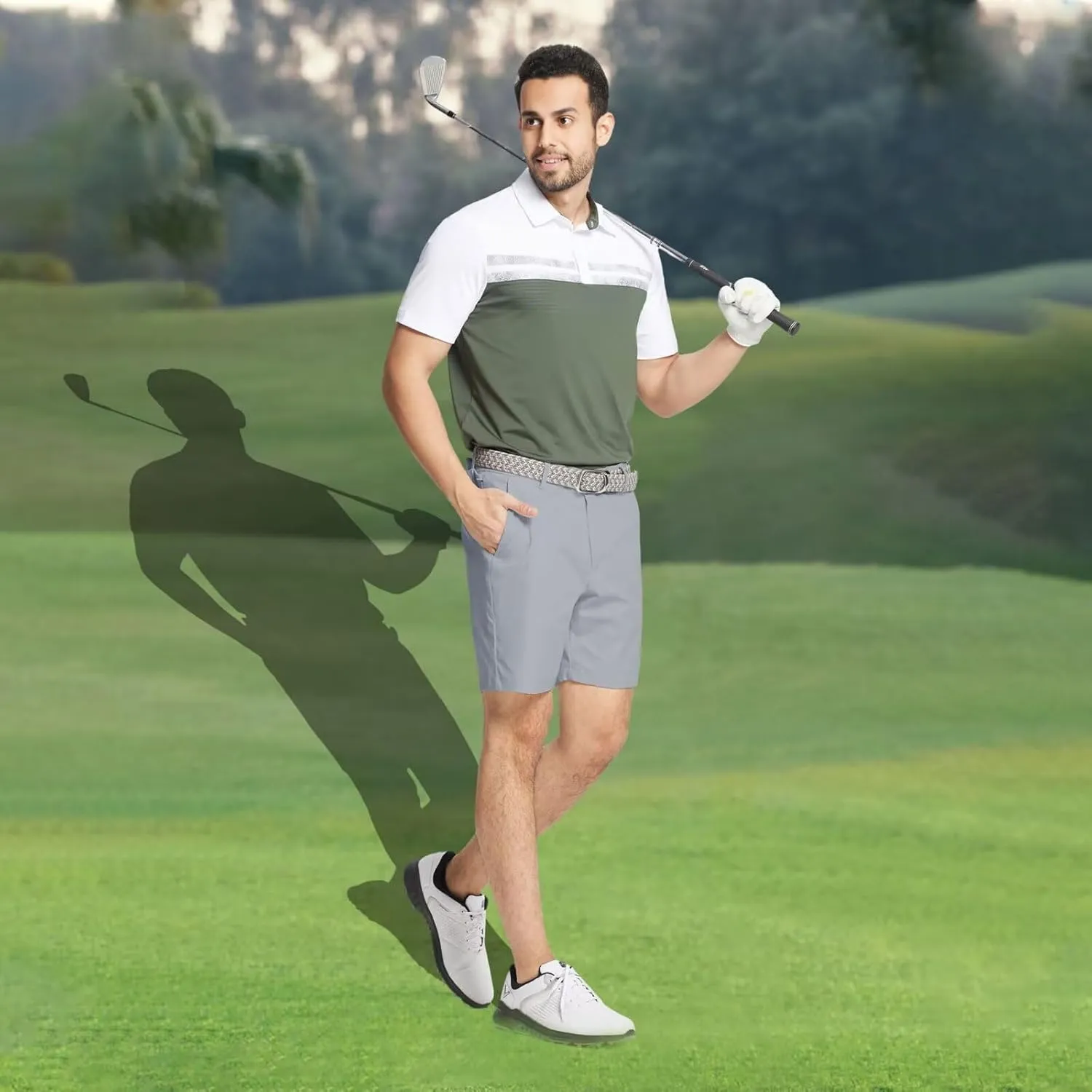 M MAELREG Golf Shorts Men 7 inch 9 inch Quick Dry Stretch Waist Moisture Wicking Water-Repellent Flat Front Flex Mens Shorts