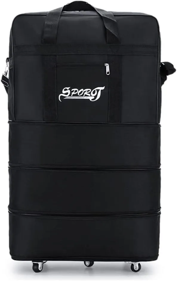 M Size Expandable Travel Oxford Duffel Bag with Wheels Waterproof Lightweight Traveling Foldable Suitcase (Black)