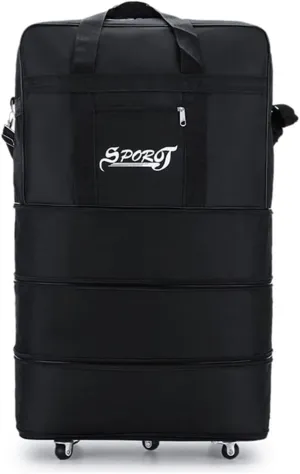 M Size Expandable Travel Oxford Duffel Bag with Wheels Waterproof Lightweight Traveling Foldable Suitcase (Black)