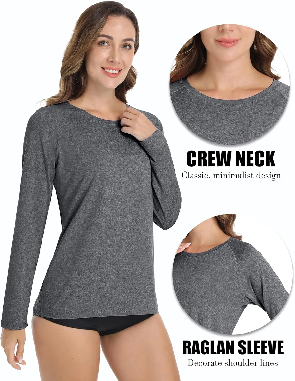 MAGCOMSEN Women's Long Sleeve Shirts UPF 50  Workout Tops Sun Protection Athletic Running Swim Rash Guard