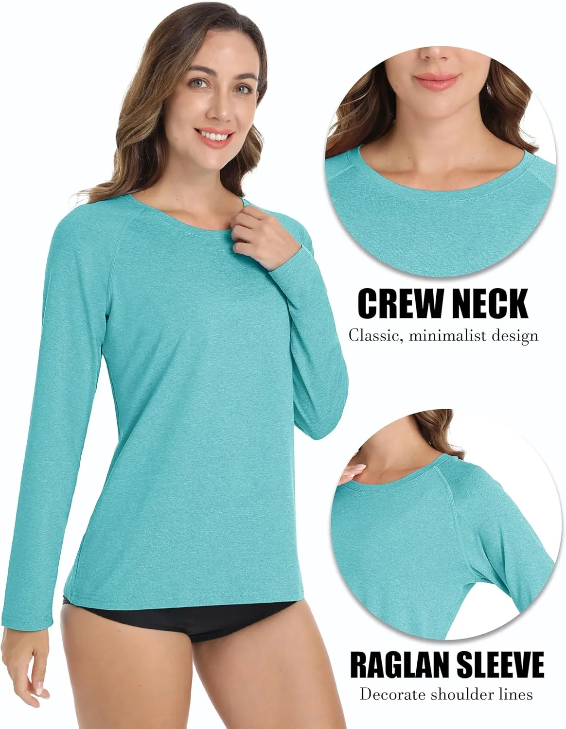 MAGCOMSEN Women's Long Sleeve Shirts UPF 50  Workout Tops Sun Protection Athletic Running Swim Rash Guard