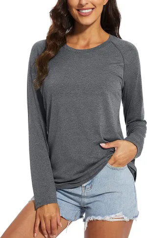 MAGCOMSEN Women's Long Sleeve Shirts UPF 50  Workout Tops Sun Protection Athletic Running Swim Rash Guard
