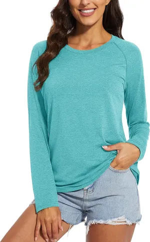 MAGCOMSEN Women's Long Sleeve Shirts UPF 50  Workout Tops Sun Protection Athletic Running Swim Rash Guard