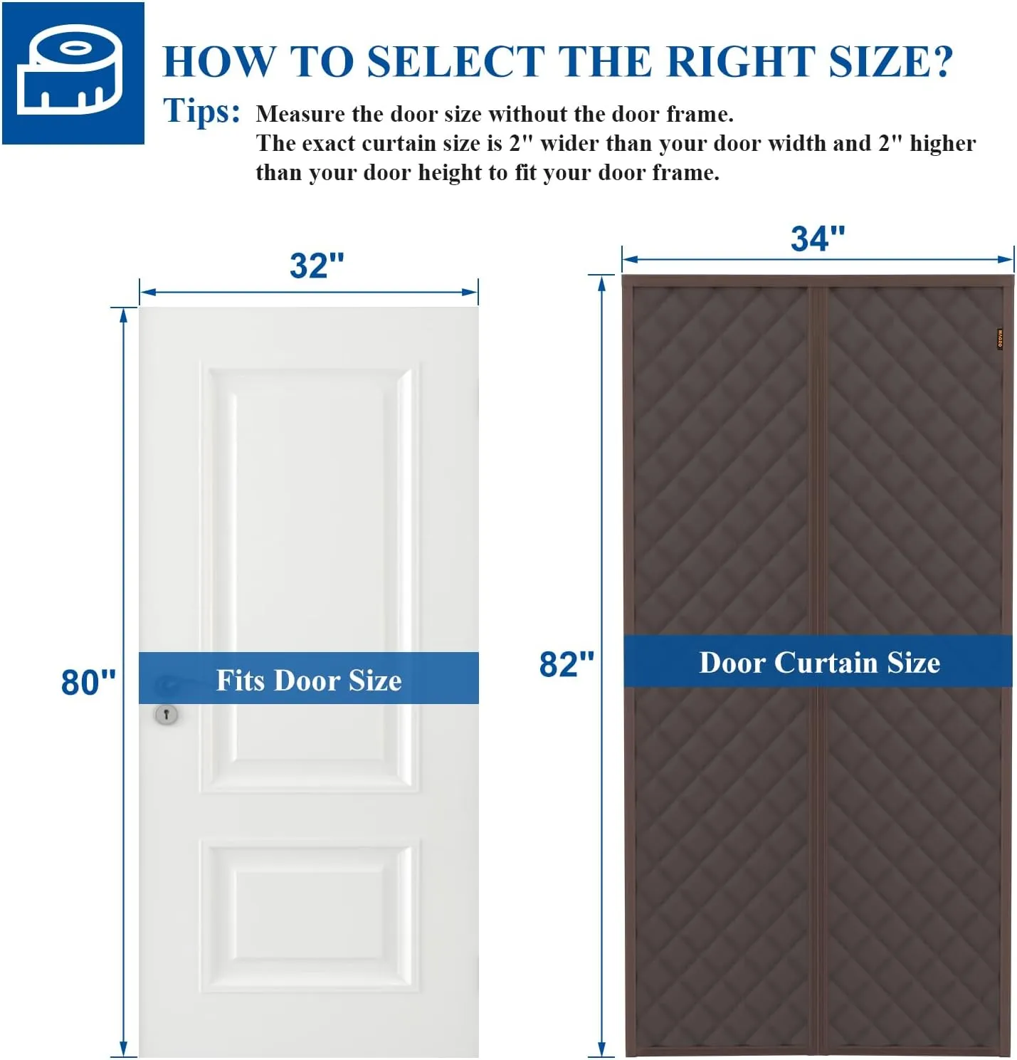 MAGZO Magnetic Thermal Insulated Door Cover Curtain 32" x 80", Upgraded Oxford Filled with Thicken Cotton, Insulating Blanket for Winter/Sliding Glass/Patio/Single/Entry/Front/Back Doors, Brown