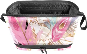 Makeup Bag Small,Makeup Travel Bag,Feather Pink Flower,Makeup Organizer Bag