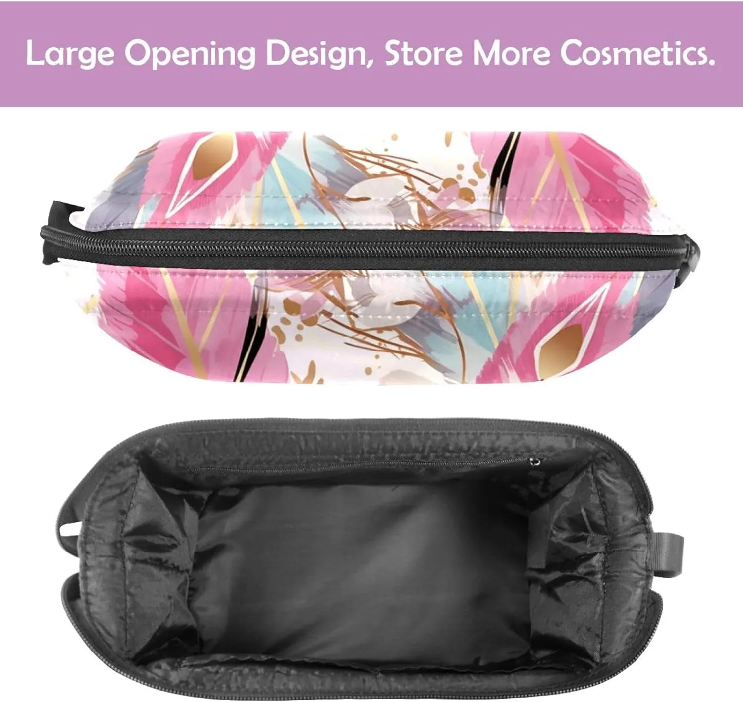 Makeup Bag Small,Makeup Travel Bag,Feather Pink Flower,Makeup Organizer Bag