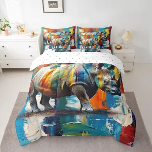 Manfei Rhinoceros Comforter Set with Sheets Africa Wildlife 7 Piece Bedding Set Full Size for Kids Boys Girls Rhino Aesthetic Painting Bed in a Bag Soft Bedding Comforters