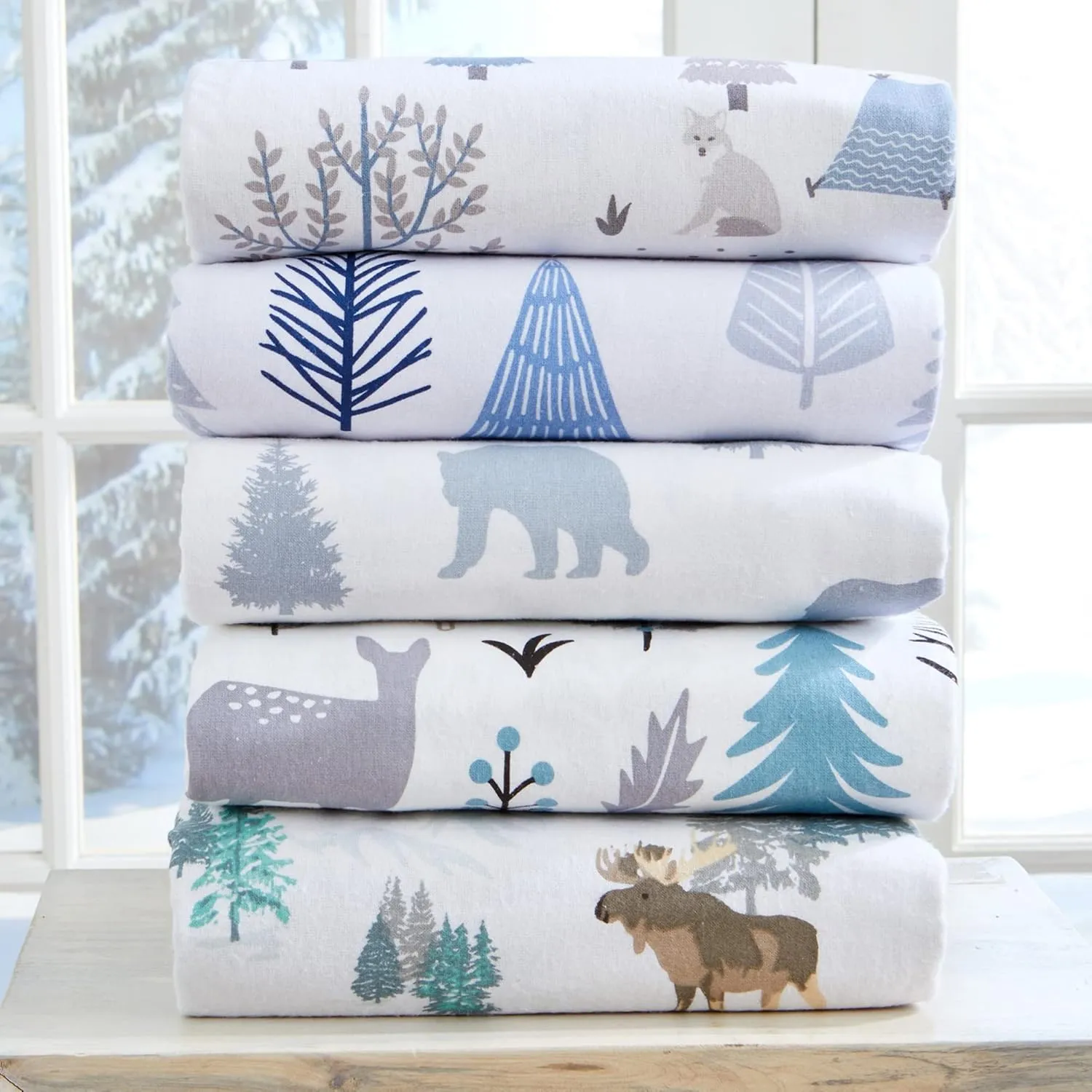 Market & Place 100% Turkish Cotton Flannel Sheet Set | 3 Piece Deep Pocket Novelty Cozy Winter Bed Sheets | Double Brushed for Extra Softness & Comfort | Alpine Collection (Twin, Moose)