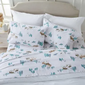Market & Place 100% Turkish Cotton Flannel Sheet Set | 3 Piece Deep Pocket Novelty Cozy Winter Bed Sheets | Double Brushed for Extra Softness & Comfort | Alpine Collection (Twin, Moose)