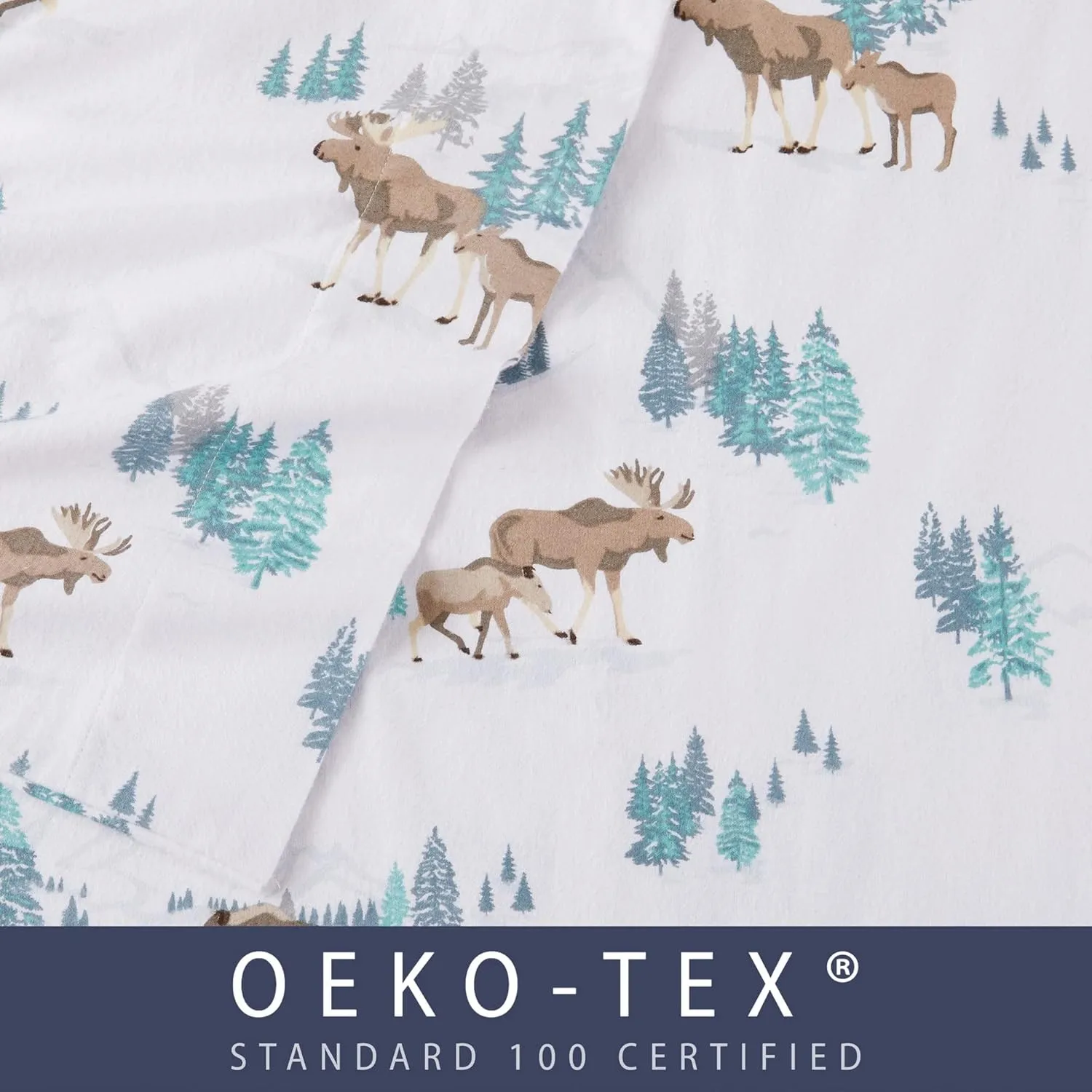 Market & Place 100% Turkish Cotton Flannel Sheet Set | 3 Piece Deep Pocket Novelty Cozy Winter Bed Sheets | Double Brushed for Extra Softness & Comfort | Alpine Collection (Twin, Moose)