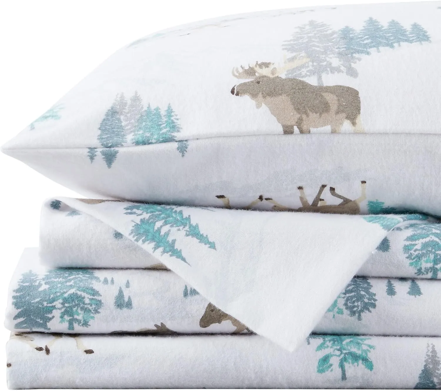 Market & Place 100% Turkish Cotton Flannel Sheet Set | 3 Piece Deep Pocket Novelty Cozy Winter Bed Sheets | Double Brushed for Extra Softness & Comfort | Alpine Collection (Twin, Moose)