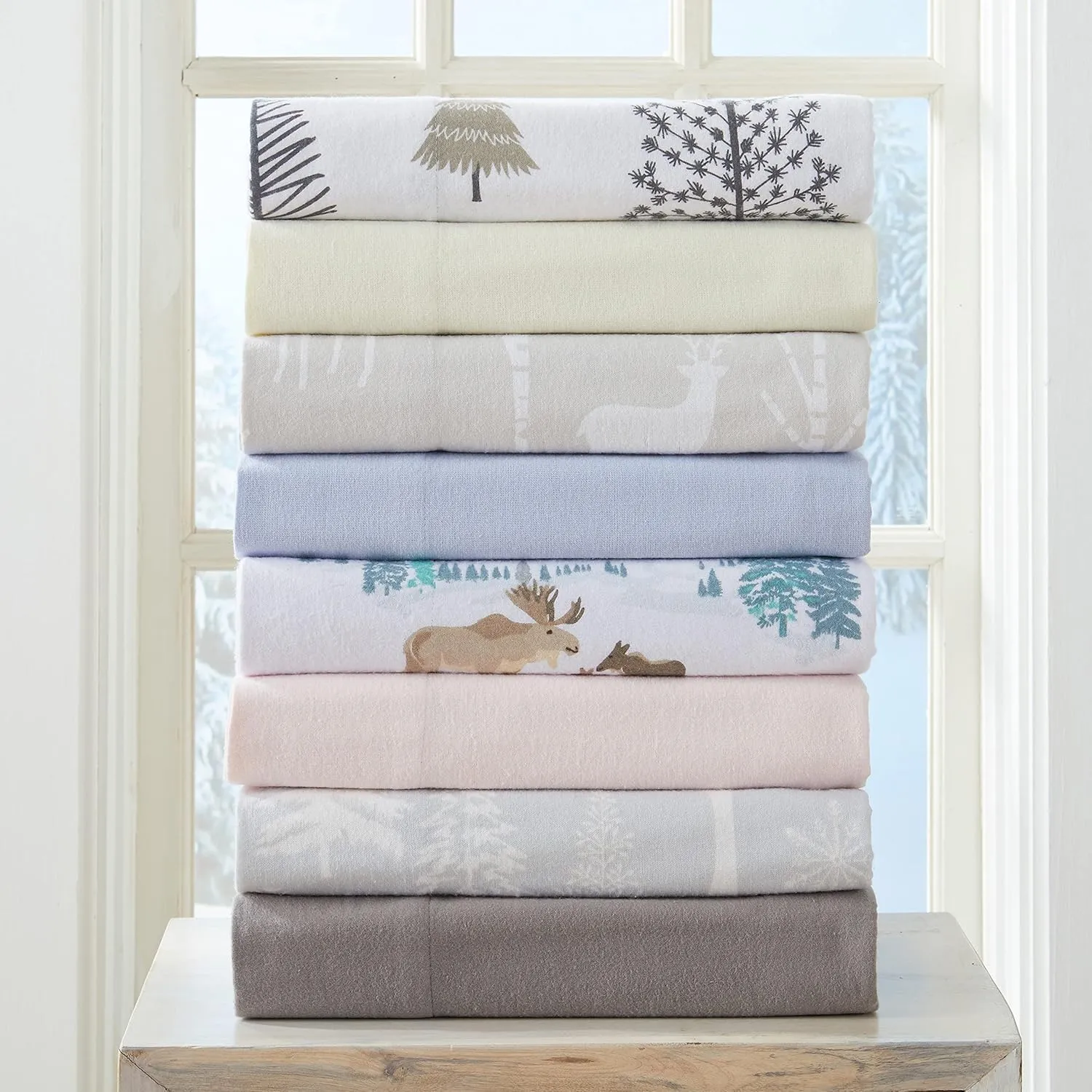Market & Place 100% Turkish Cotton Flannel Sheet Set | 3 Piece Deep Pocket Novelty Cozy Winter Bed Sheets | Double Brushed for Extra Softness & Comfort | Alpine Collection (Twin, Moose)