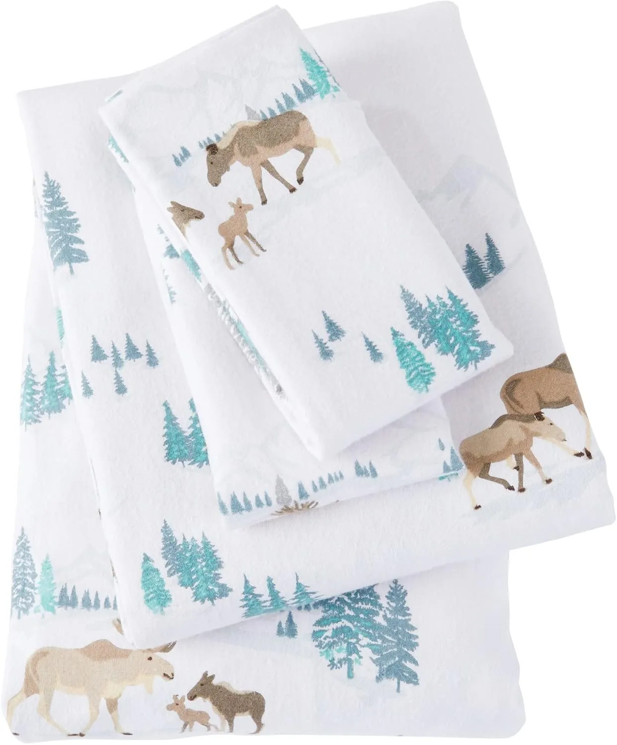 Market & Place 100% Turkish Cotton Flannel Sheet Set | 3 Piece Deep Pocket Novelty Cozy Winter Bed Sheets | Double Brushed for Extra Softness & Comfort | Alpine Collection (Twin, Moose)