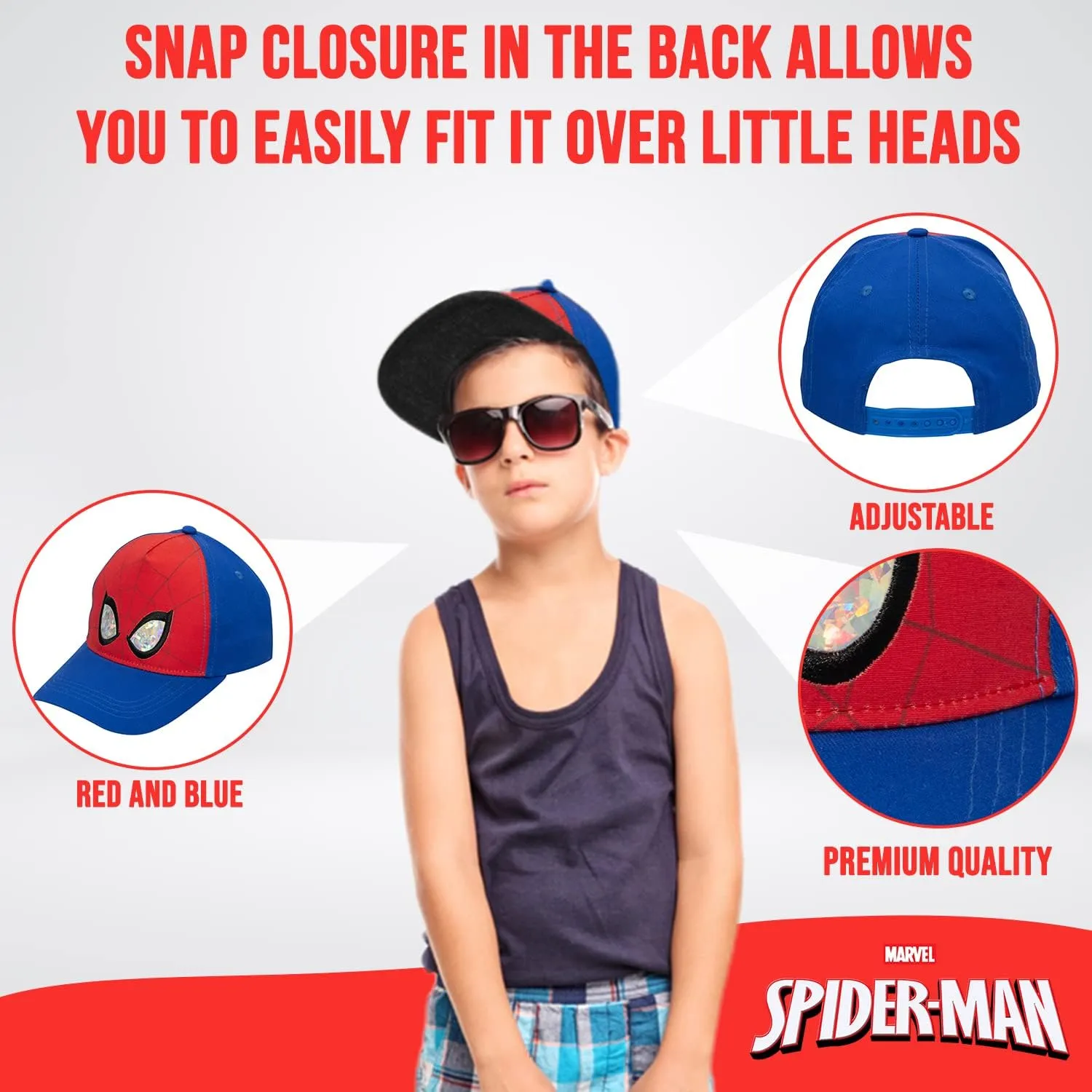 Marvel Spiderman Hat for Boys, Breathable Spiderman Baseball Cap for Toddlers, Boys Ages 3-9