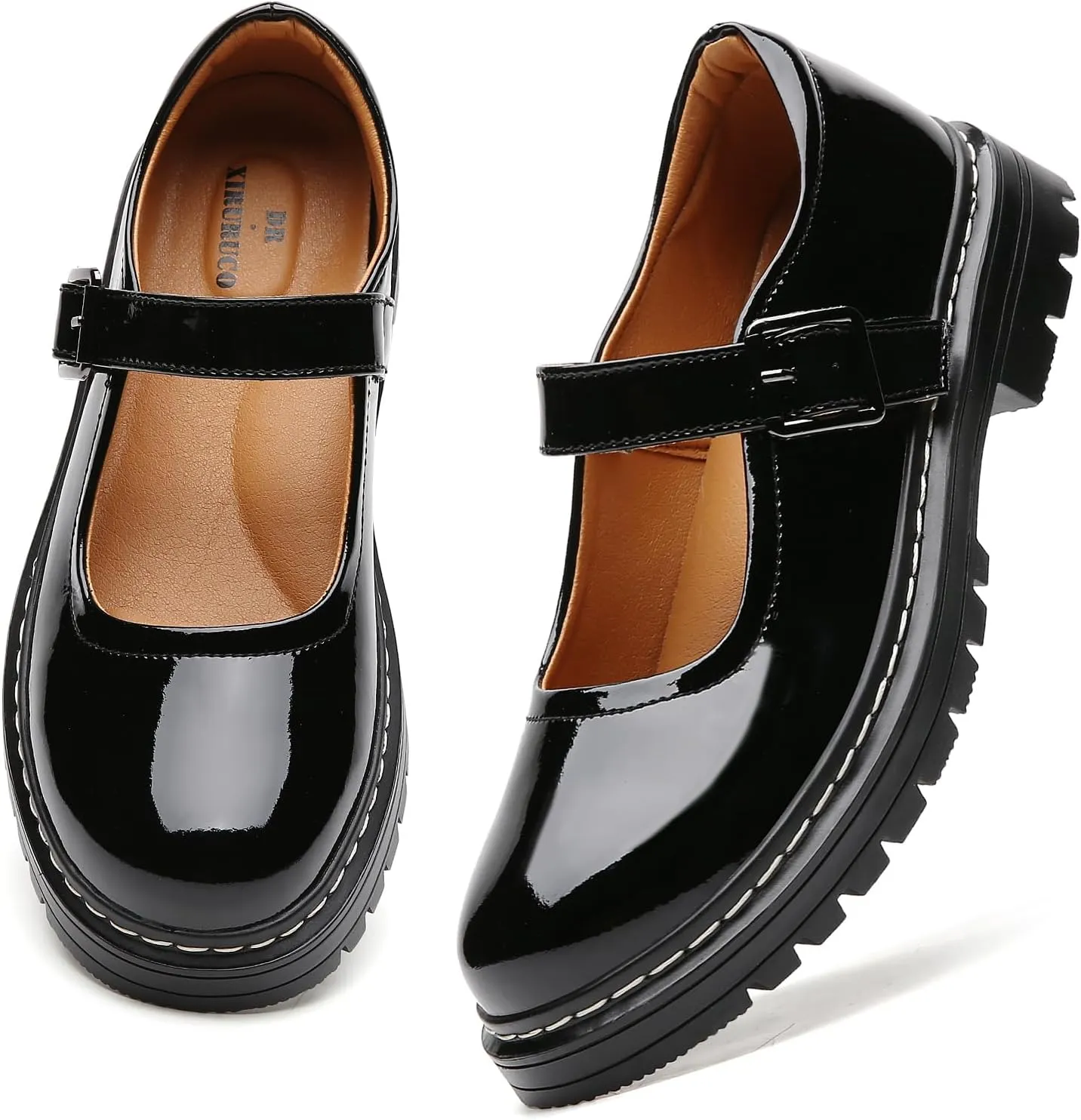 Mary Jane Shoes Women Platform Non-Slip Classics Round Toe Ankle Strap Comfort Casual Oxford Dress Work Mary Jane Flat Shoes