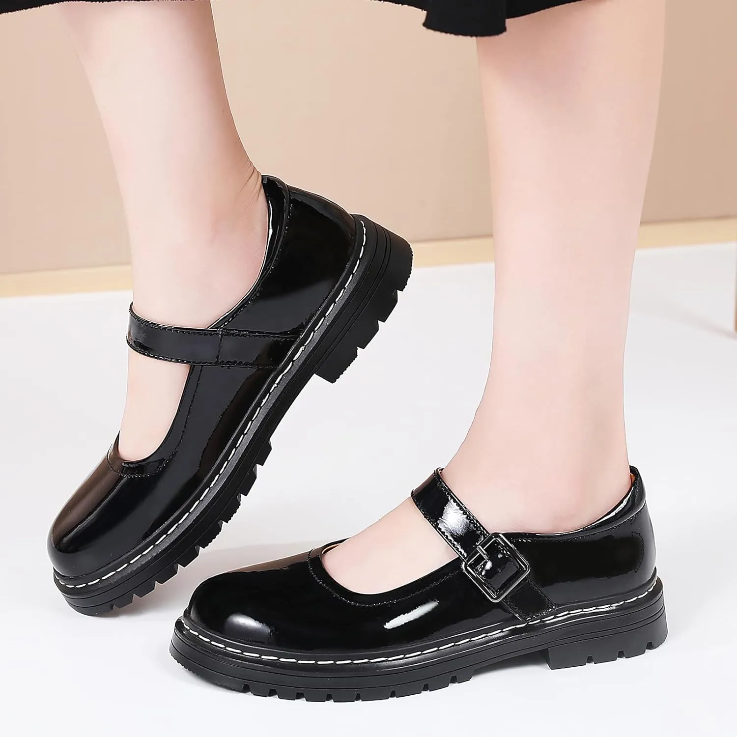 Mary Jane Shoes Women Platform Non-Slip Classics Round Toe Ankle Strap Comfort Casual Oxford Dress Work Mary Jane Flat Shoes