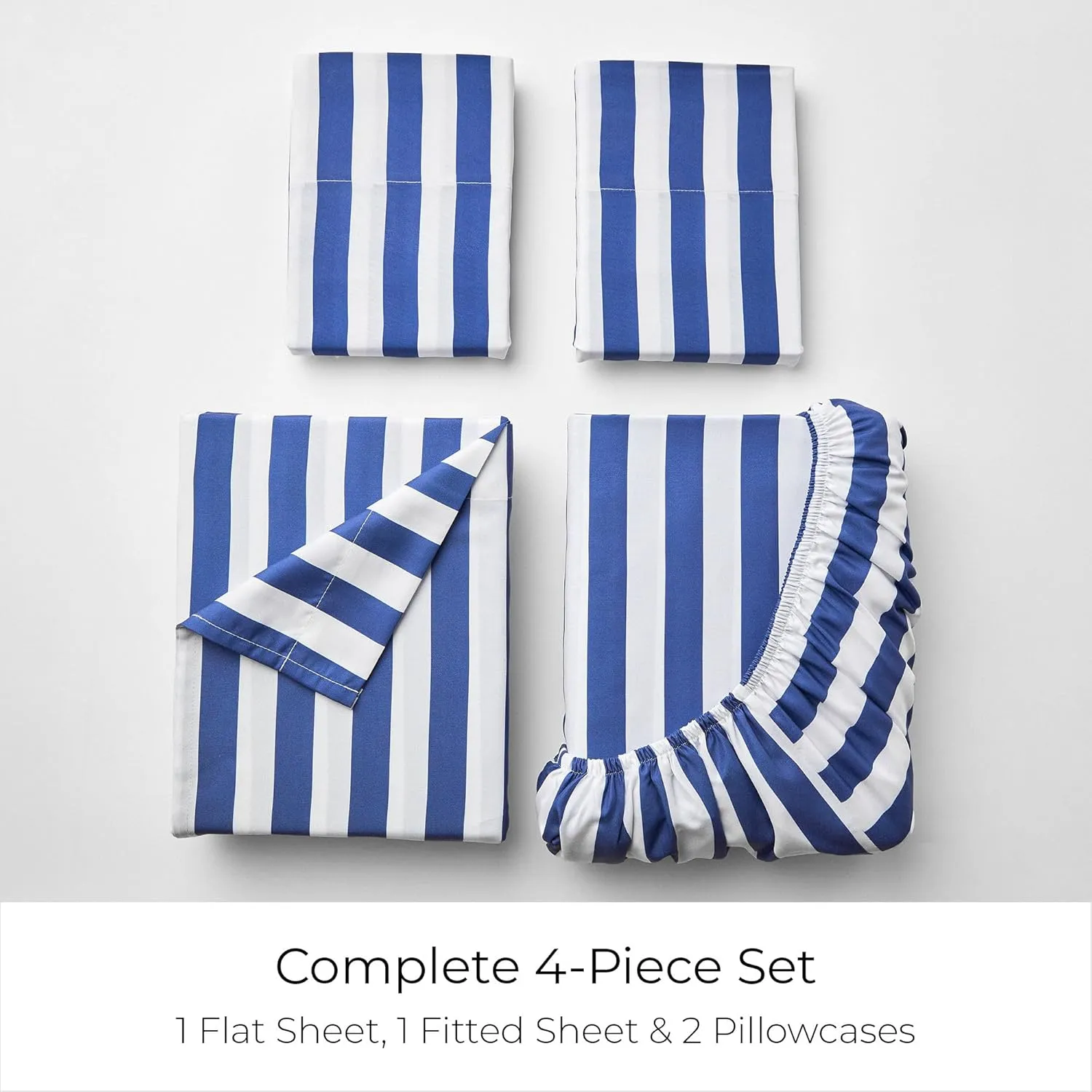 Mellanni Queen Sheets Set - 4 PC Iconic Collection Bedding - Hotel Luxury, Extra Soft, Cooling Bed Sheets - Wrinkle, Fade, Stain Resistant (Queen, Oxford Stripe Blue Nova)
