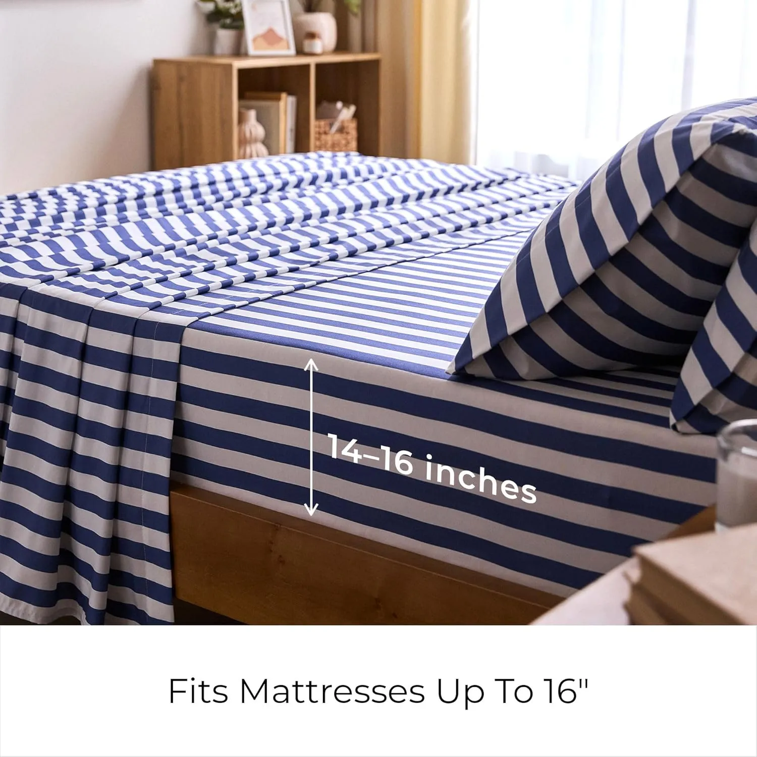 Mellanni Queen Sheets Set - 4 PC Iconic Collection Bedding - Hotel Luxury, Extra Soft, Cooling Bed Sheets - Wrinkle, Fade, Stain Resistant (Queen, Oxford Stripe Blue Nova)