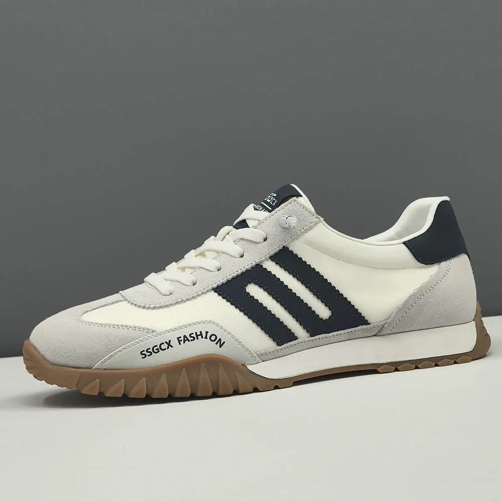 Men Fashion Leather Breathable Canvas Flat Casual Shoes