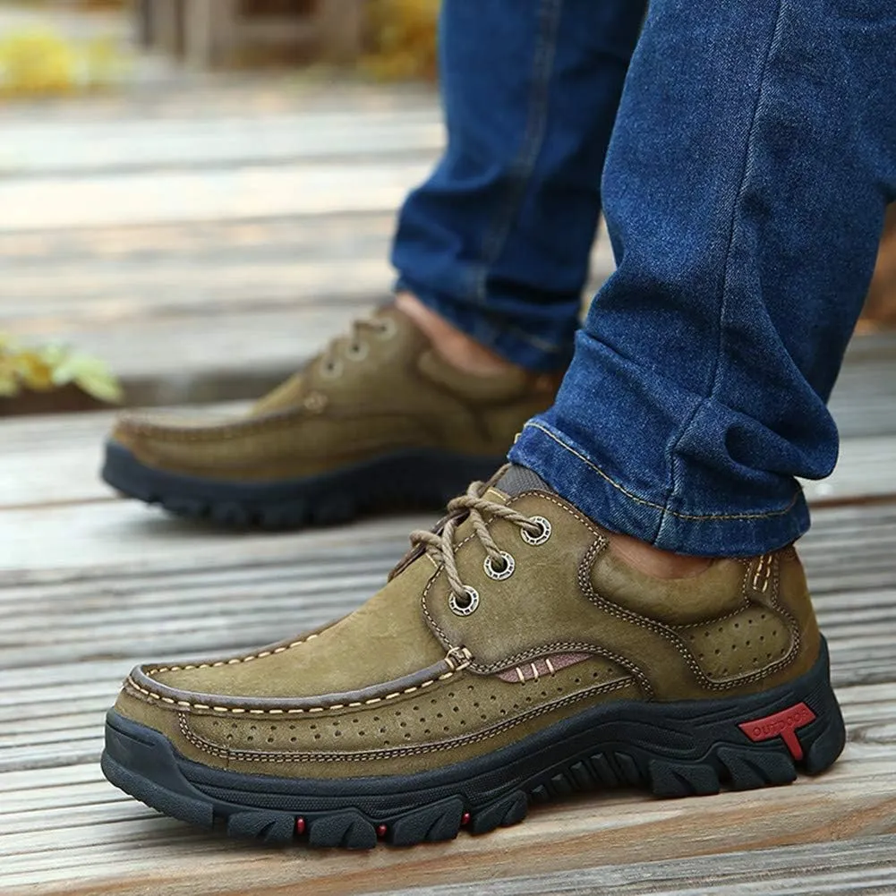 Men Outdoor Shoes Breathable Slip On Climbing Loafers Walking Cowhide Moccasins