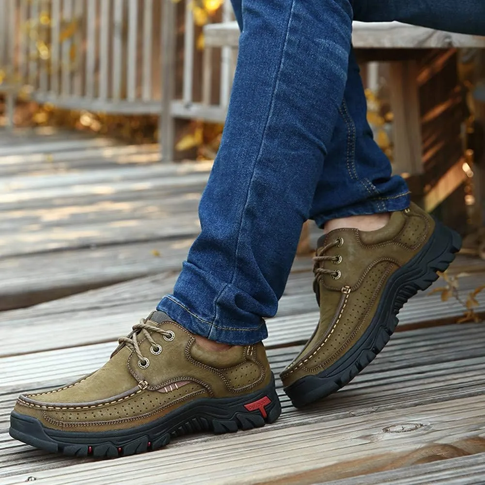 Men Outdoor Shoes Breathable Slip On Climbing Loafers Walking Cowhide Moccasins