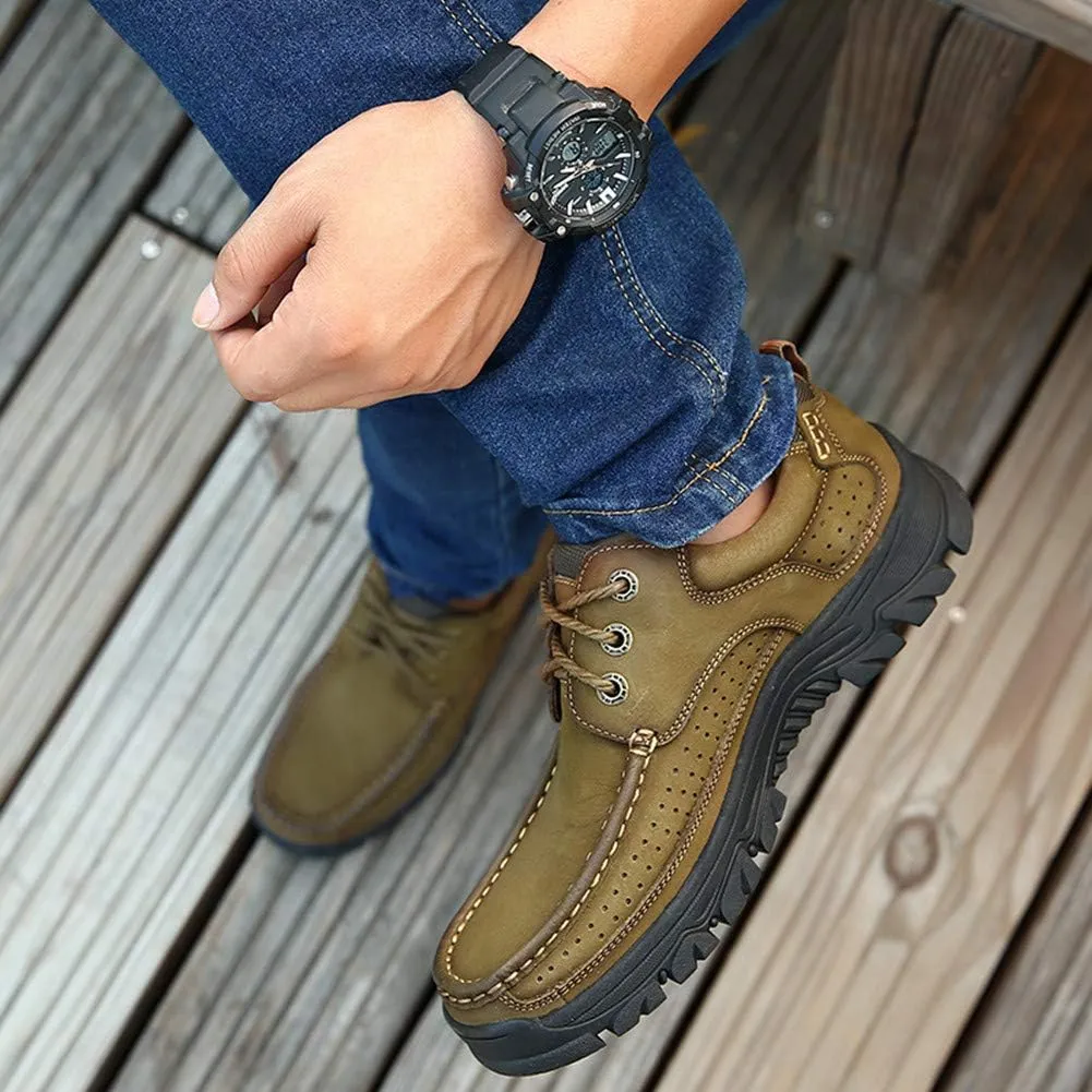 Men Outdoor Shoes Breathable Slip On Climbing Loafers Walking Cowhide Moccasins