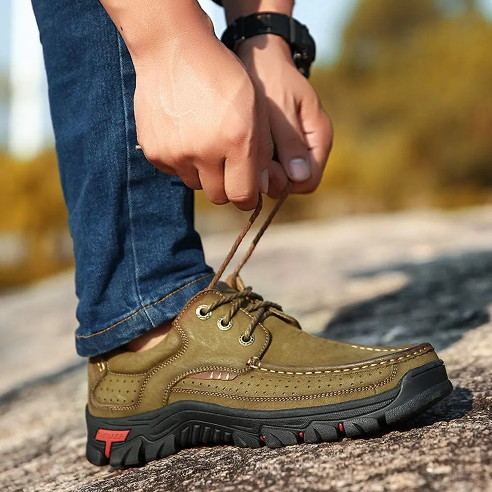 Men Outdoor Shoes Breathable Slip On Climbing Loafers Walking Cowhide Moccasins