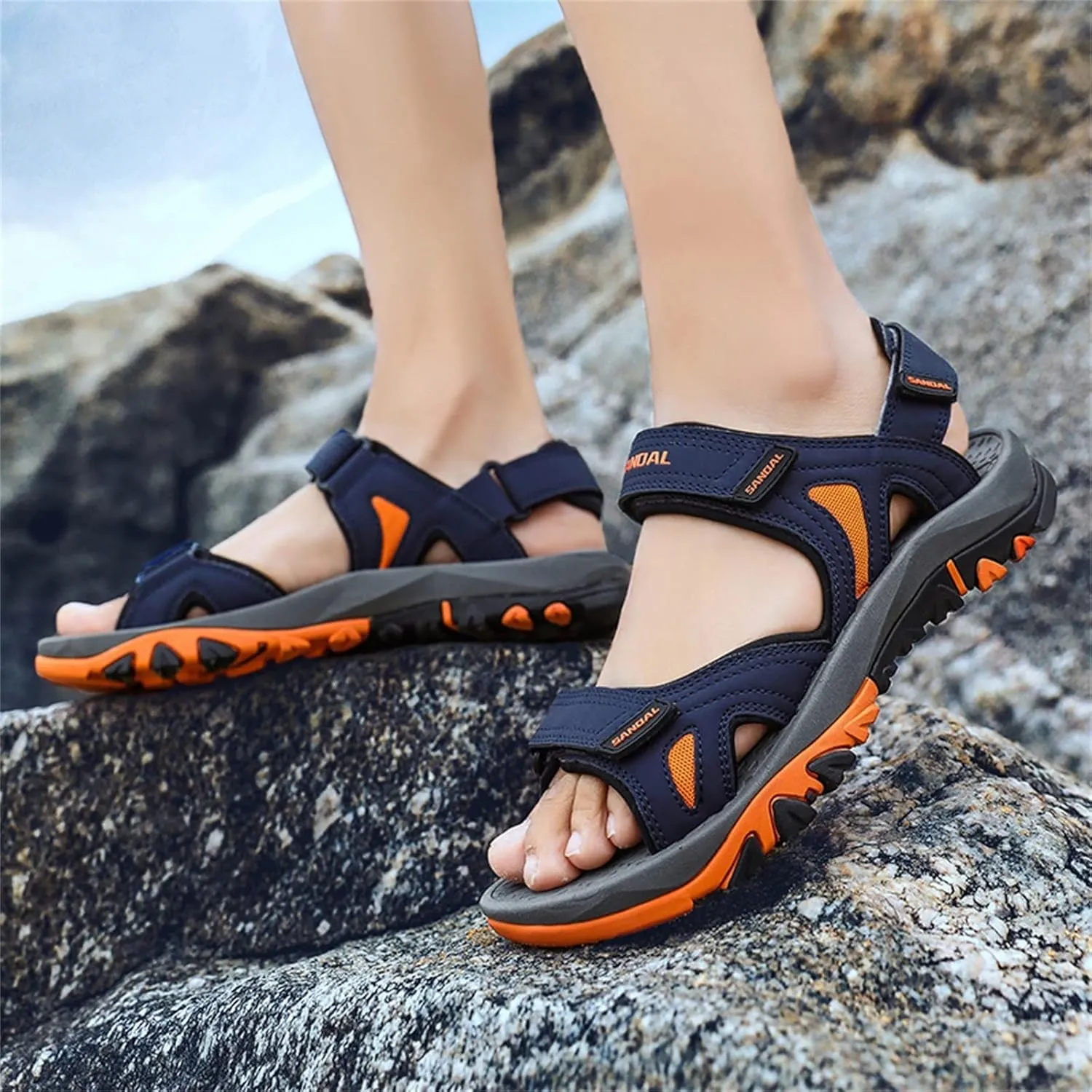 Men's Beach Sandals Summer Two Way Outdoor Sports Sandals Adjustable Strap Walking Arch Mens Thong