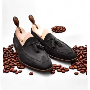 Men's Black Suede Slip On Loafer Tussle Shoes, Casual Shoes,