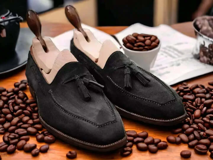 Men's Black Suede Slip On Loafer Tussle Shoes, Casual Shoes,
