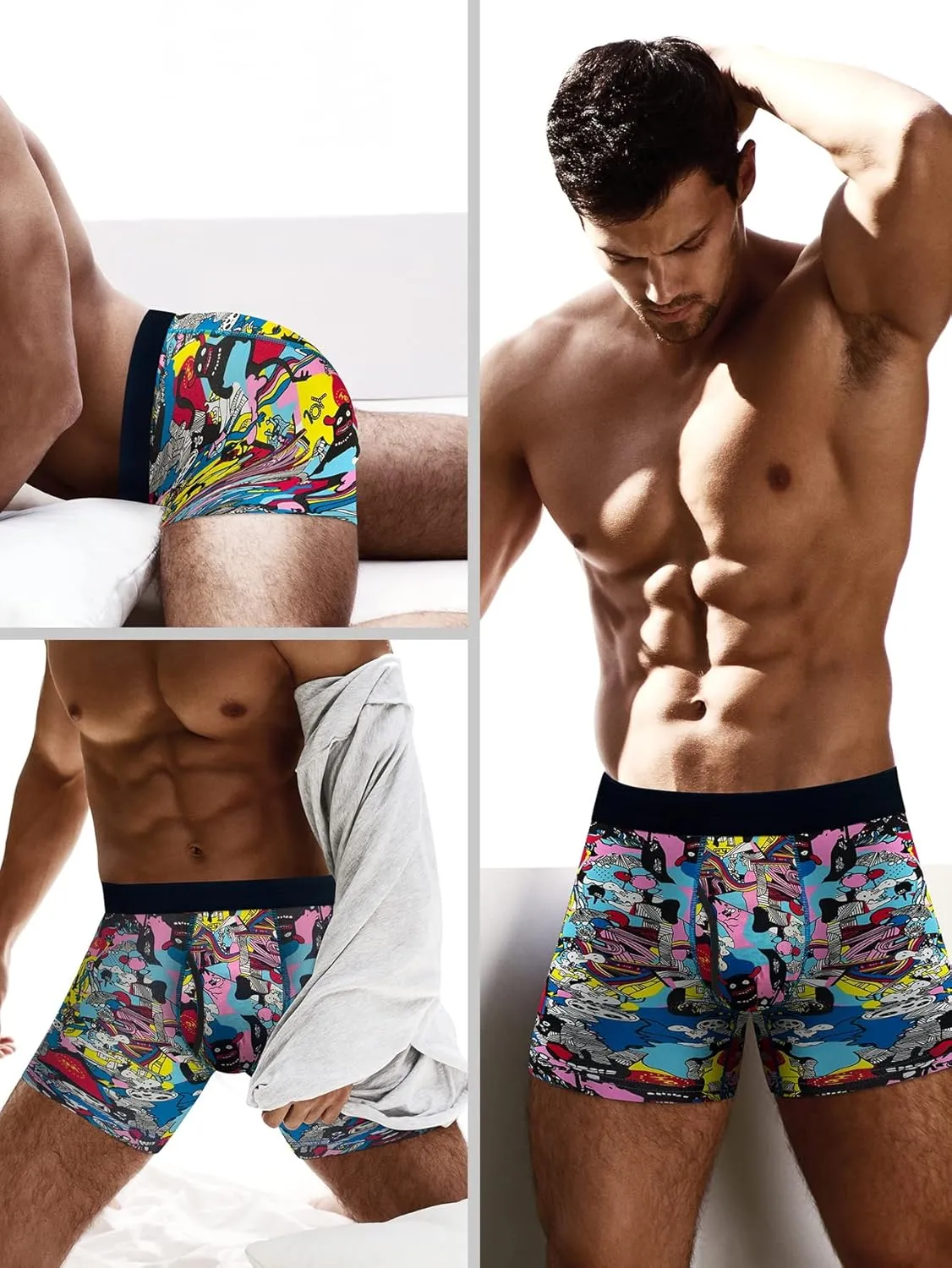 Mens Boxer Briefs Cotton Underwear Pack 6”no Ride up Regular Stretch Elastic Wide Band Boxer Briefs