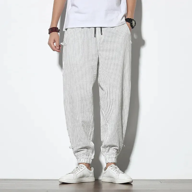 Mens Breathable Cotton Linen Harem Pants