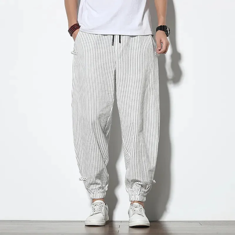 Mens Breathable Cotton Linen Harem Pants