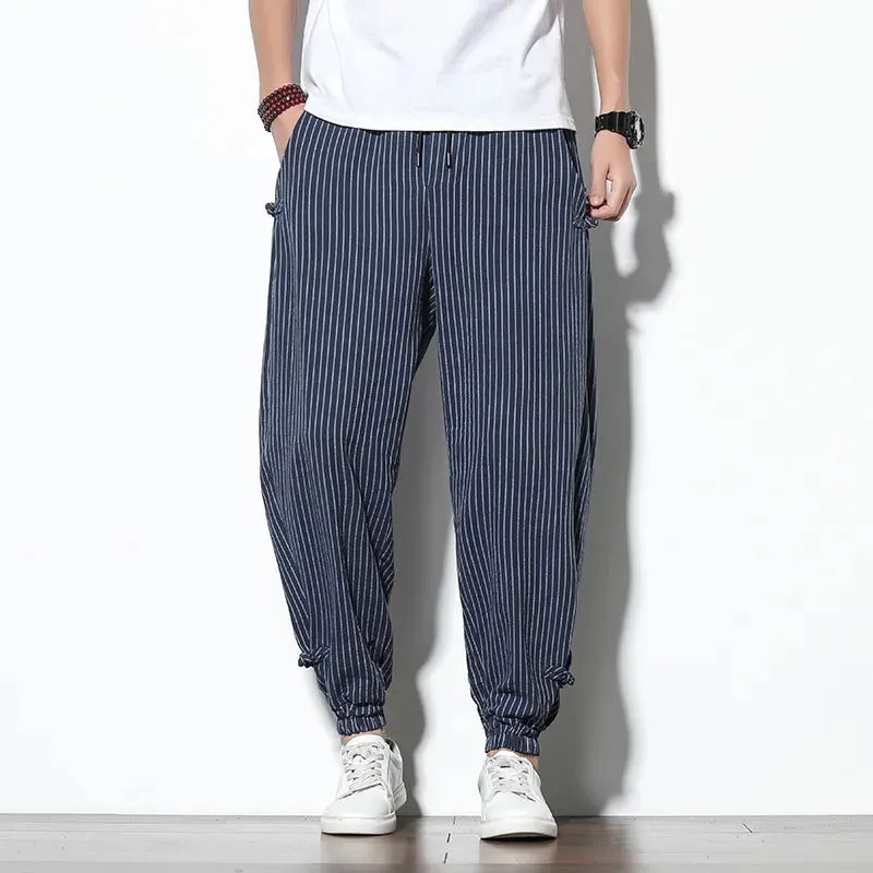 Mens Breathable Cotton Linen Harem Pants