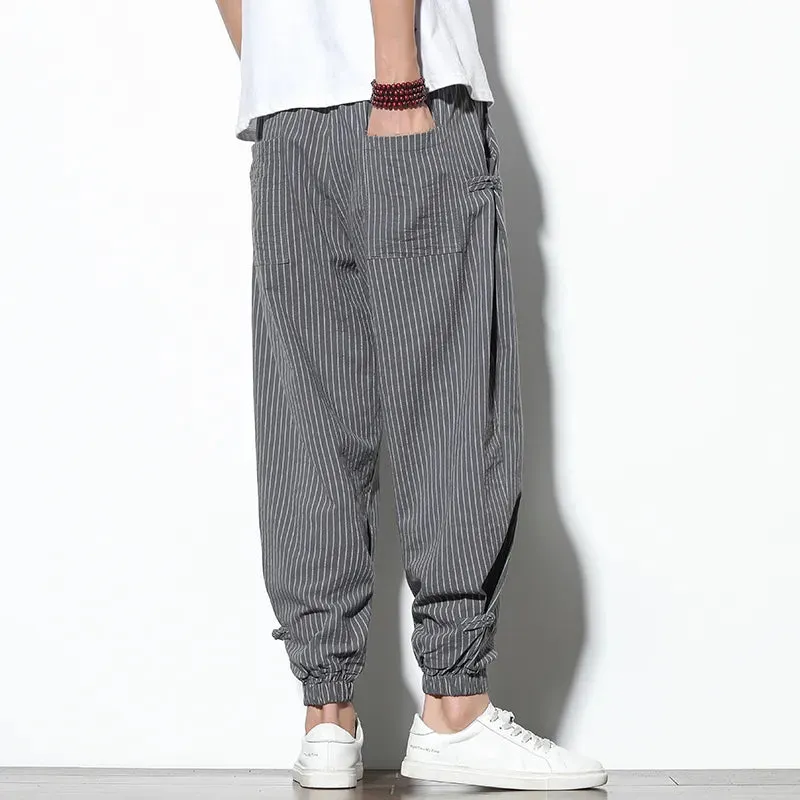 Mens Breathable Cotton Linen Harem Pants