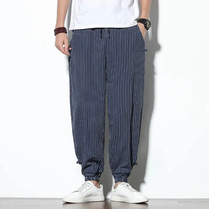 Mens Breathable Cotton Linen Harem Pants