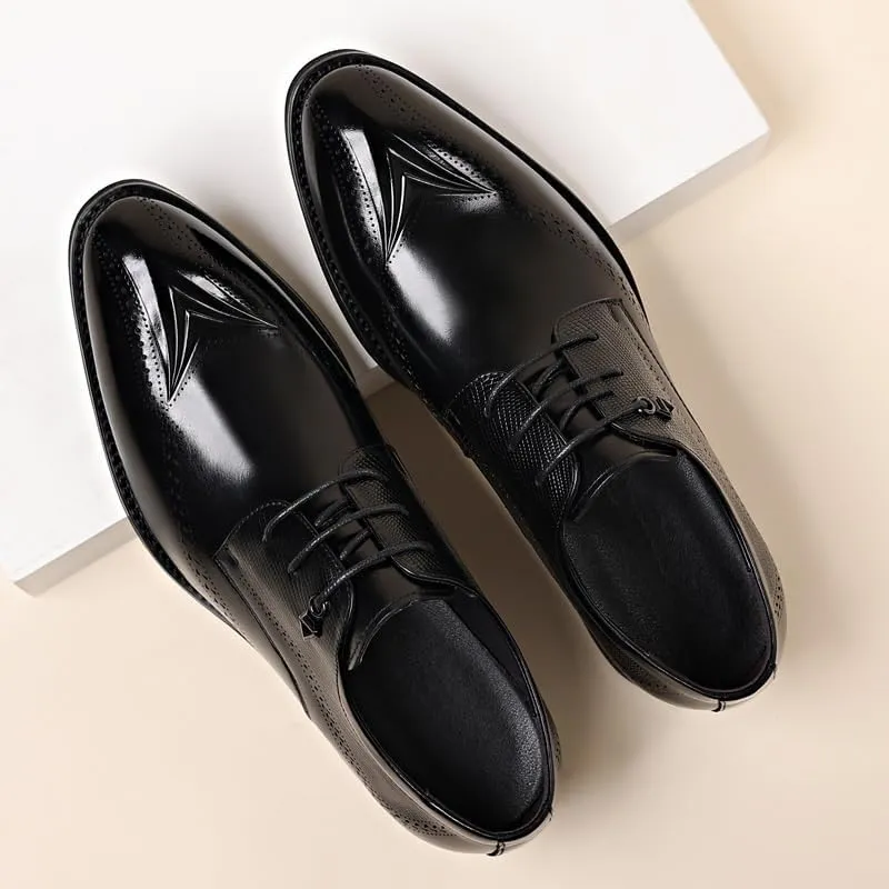 Men's Dress Shoes Classic Lace Up Formal Tuxedo Derby Shoes Breathable Leather Wingtip Brogue Oxfords