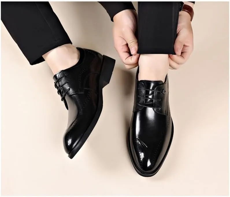 Men's Dress Shoes Classic Lace Up Formal Tuxedo Derby Shoes Breathable Leather Wingtip Brogue Oxfords