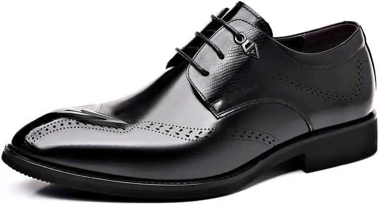 Men's Dress Shoes Classic Lace Up Formal Tuxedo Derby Shoes Breathable Leather Wingtip Brogue Oxfords