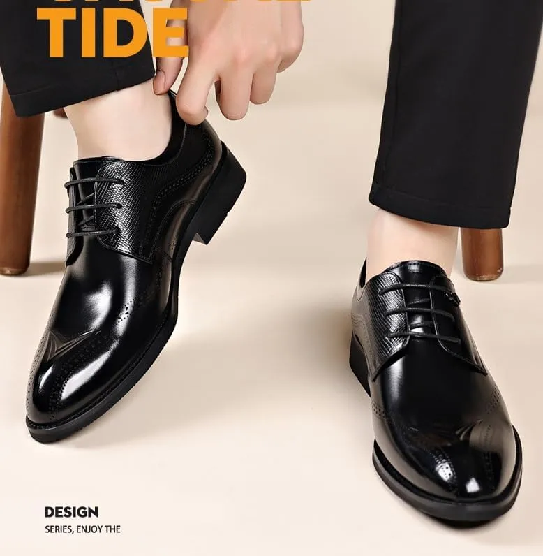Men's Dress Shoes Classic Lace Up Formal Tuxedo Derby Shoes Breathable Leather Wingtip Brogue Oxfords